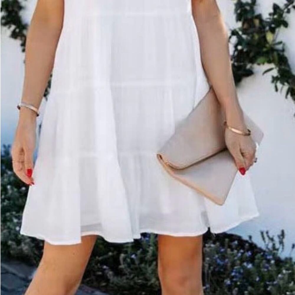 Boutique Elegant White Pleated Collar Swing Bow Dress Small - Picture 2 of 4